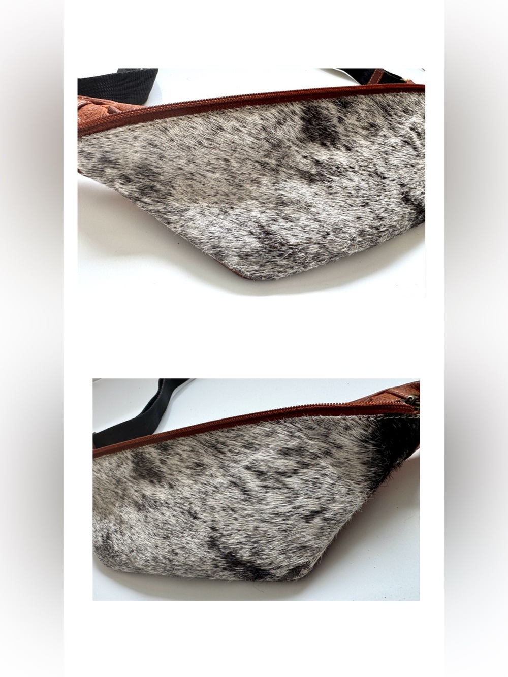 Speckled Hide Fanny Pack (or Crossbody) Brown Leather, Gray & Black - Picture 7 of 7